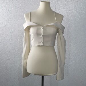 CAMILA COELHO OFF WHITE LONG SLEEVE CROP TOP - XS